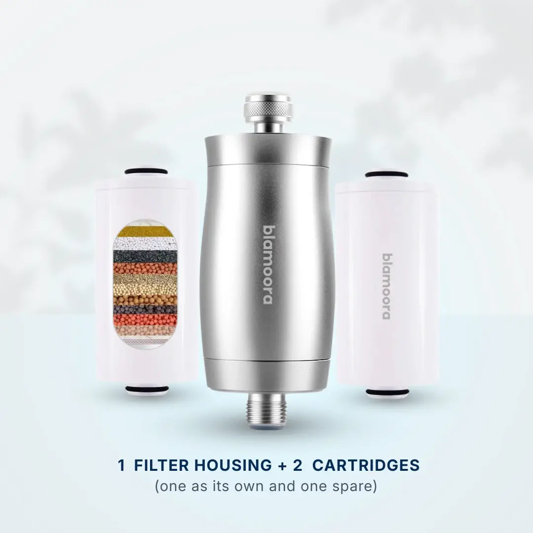 shower filter main photo gallery sky blue 15-stages shower filter + 2 cartridges - Image 1